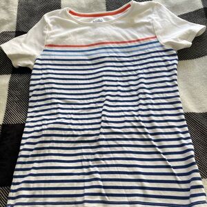 Croft & Barrow Classic White Striped Tee with Blue and Orange Accents